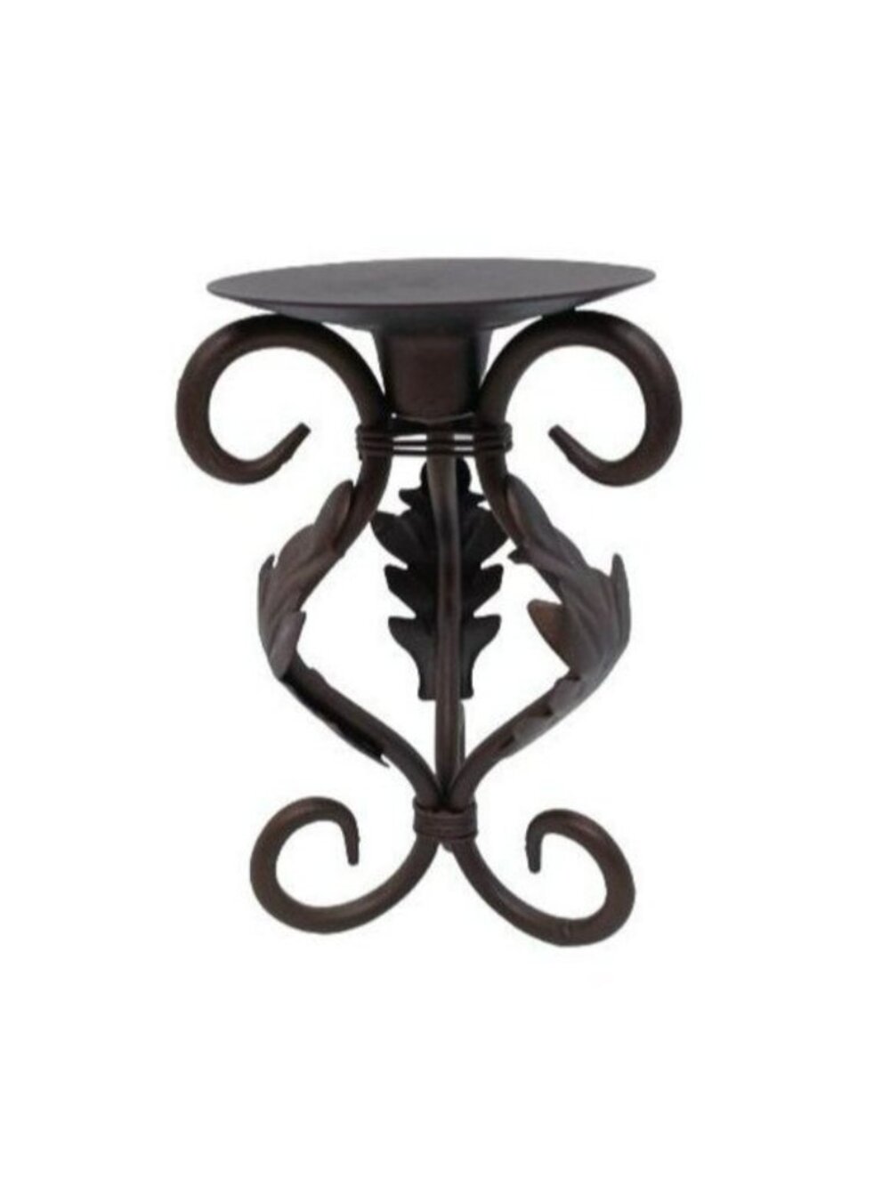 METAL BLACK BROWN TABLE TOP CANDLE HOLDER 6 IN 3 LEAVES CLASIC HOME INTERIORS